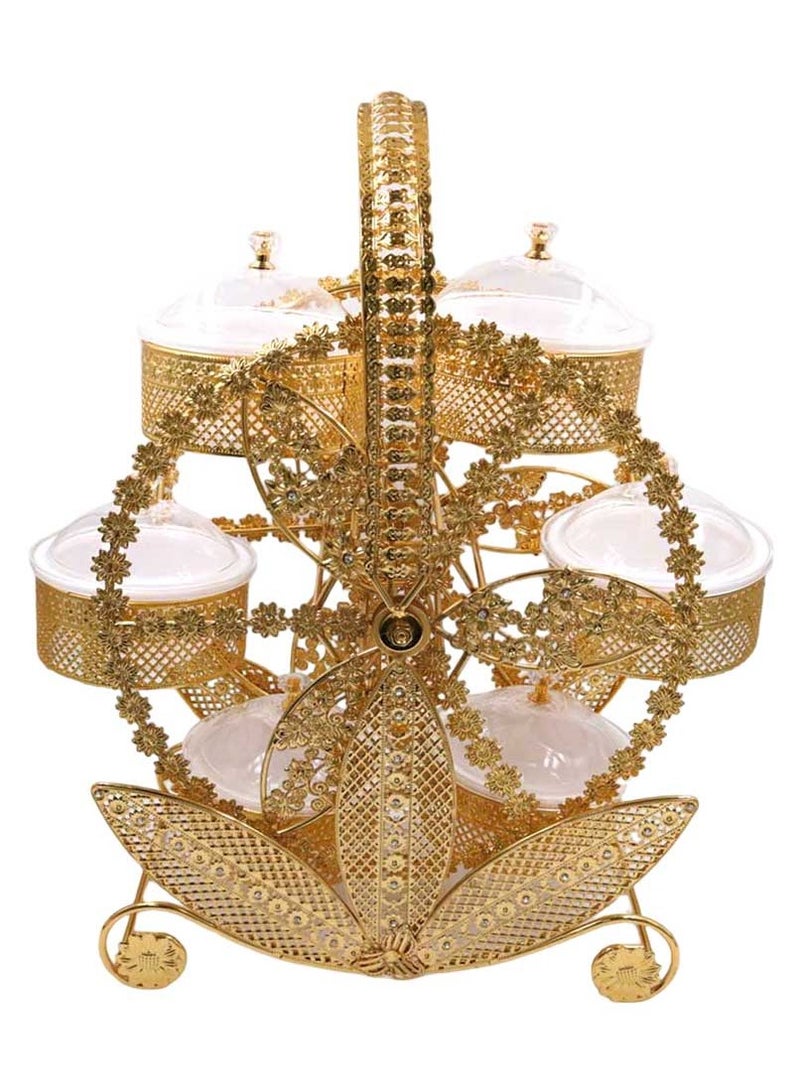 Luxury Gold-Plated Fruit & Snack Serving Tray Elegant Multi-Compartment Dessert & Appetizer Stand - Image 1